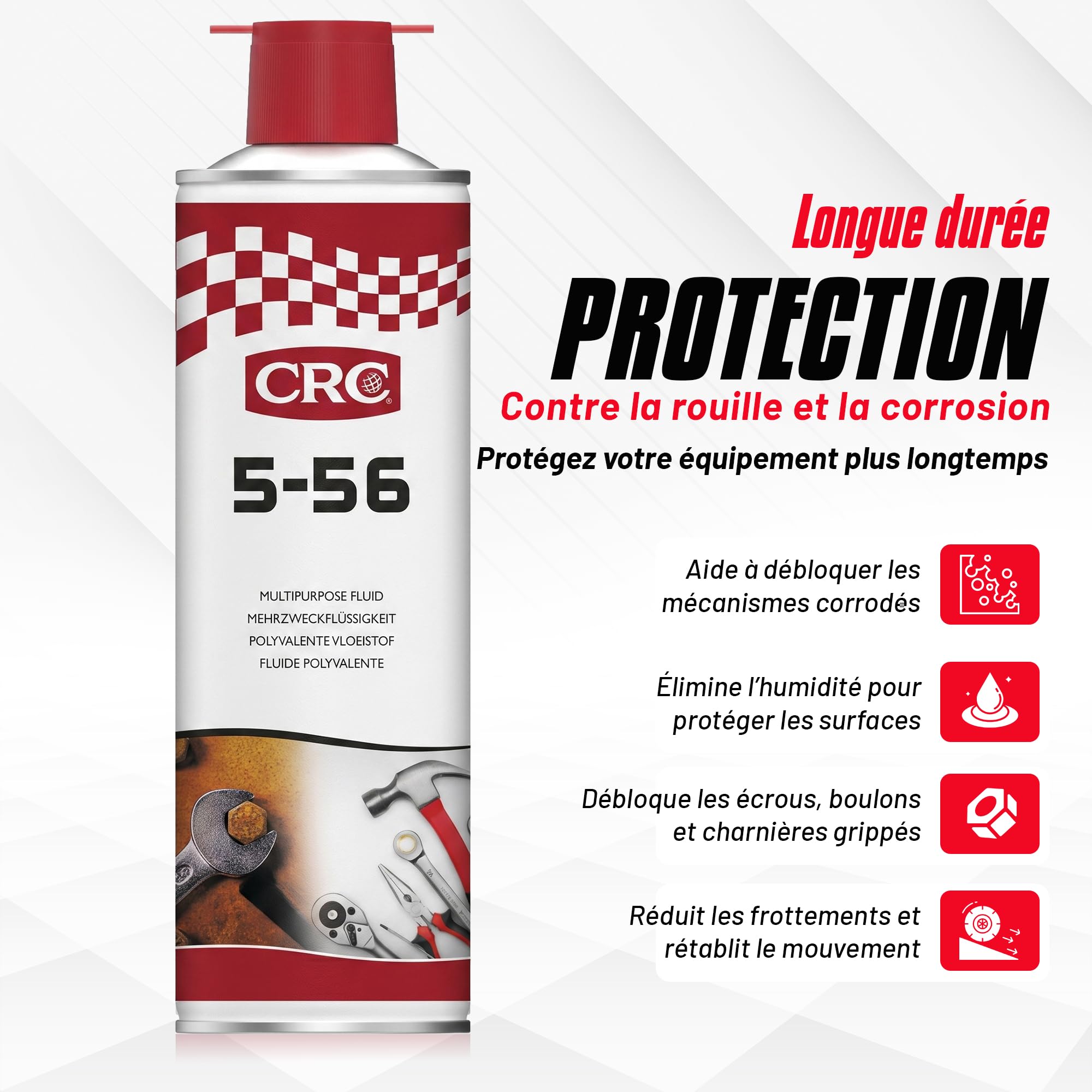 CRC 5-56 - Lubrifiant Multifonction - Dégrippant puissant - Anti-corrosion - Anti-Humidité - Lot de 6-250 ml