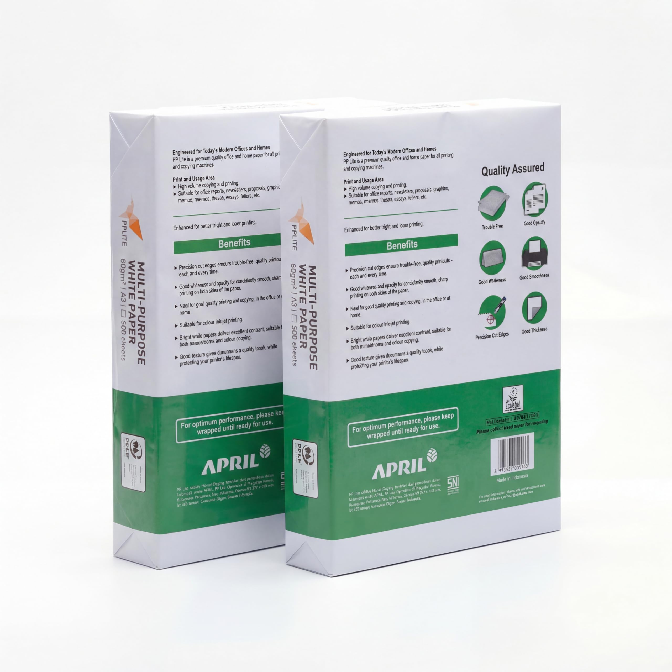 APRIL PP Lite Carta A3 80gr - 1.000 Fogli (2 Risme) - Risma Carta A3 Bianca