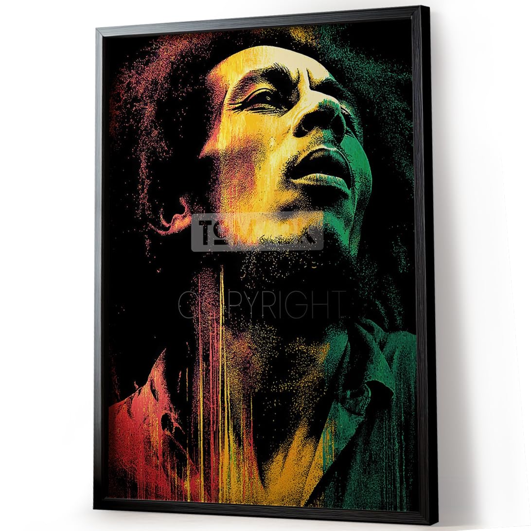 Tomaok® - Poster Stampa poster d'arte (Cornice Non Fornita) Ritratto Bob Marley Reggae colori Giamaica, Decorazione per interni illustrazione musica, viso