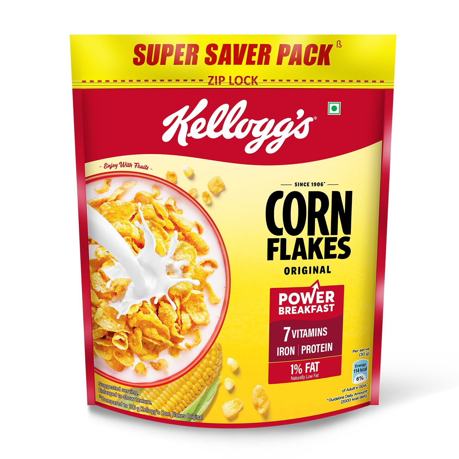 Kellogg's Corn Flakes Original | Power of 5: Energy, Protein, Iron, Vitamins B1, B2, B3 & C| Corn Flakes, Breakfast Cereal | Naturally Cholestrol Free875g/900g(Weight may vary)-image-9