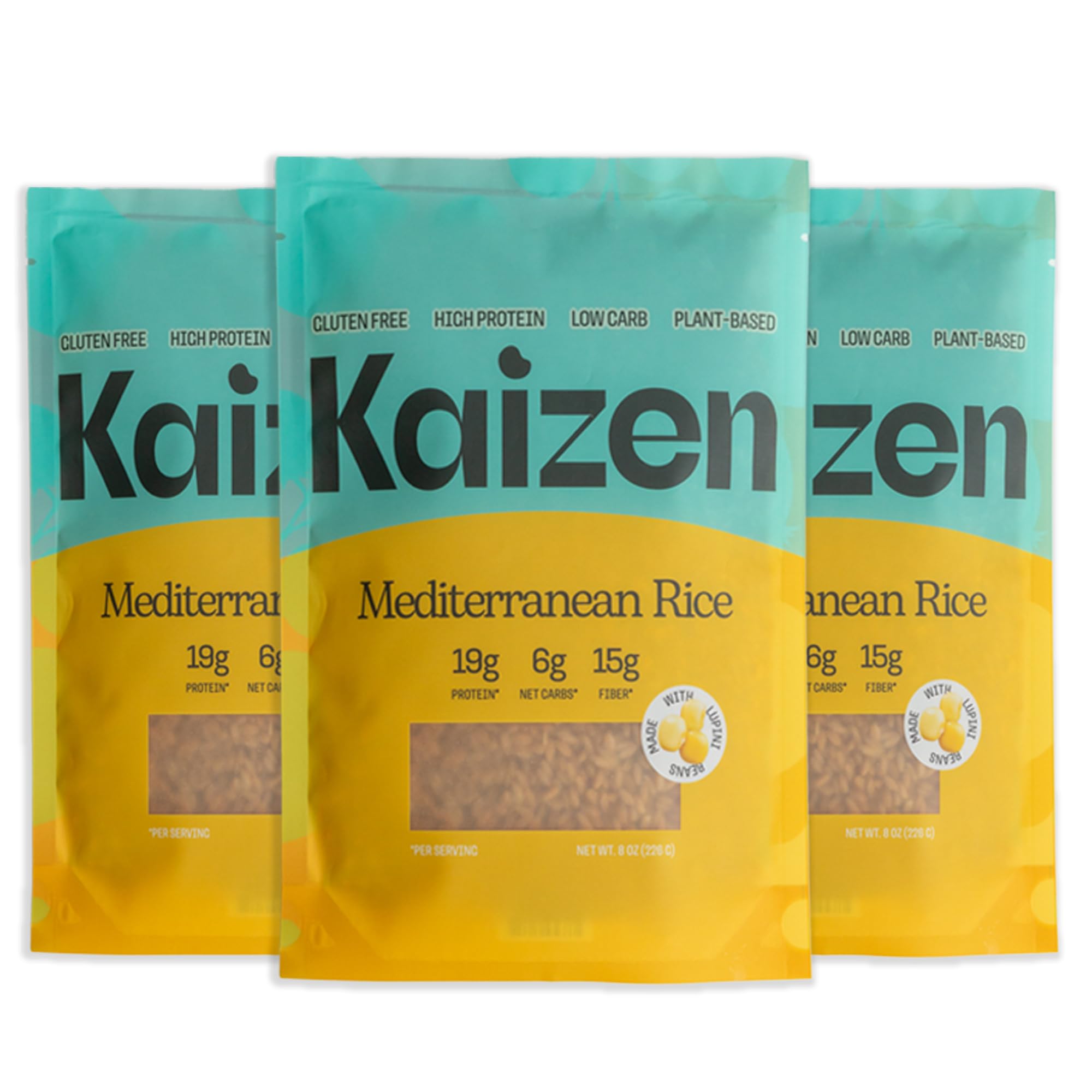 Kaizen Low Carb Keto Mediterranean Rice -High Protein (20g), Keto Friendly, Gluten-Free, Plant-Based, Made with High Fiber Lupin Flour - 8 ounces (Pack of 3)