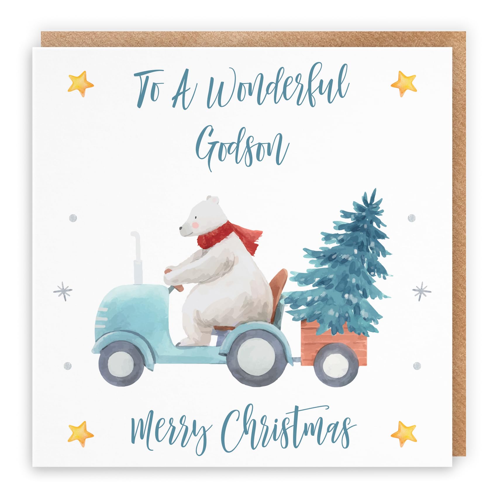 Hunts England - Godson Christmas Card - To A Wonderful Godson - Merry Christmas - Polar Bear Collection, White, 148 x 148 mm