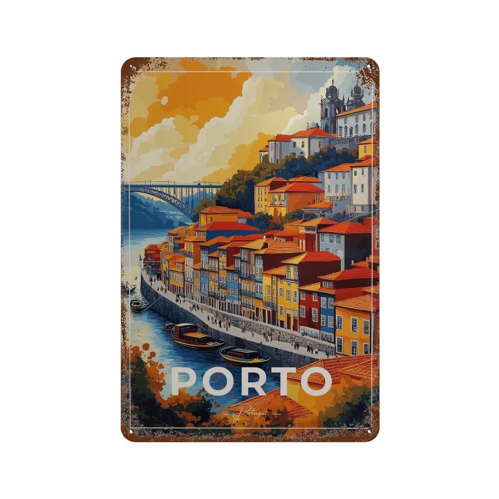 xiaoxiaoshen Porto Portugal Travel Illustrated Iberia Wall Decor Art Metal Tin Poster Modern Home Decor Art Home Bar Shop Decorations Vintage Sign 30x20cm