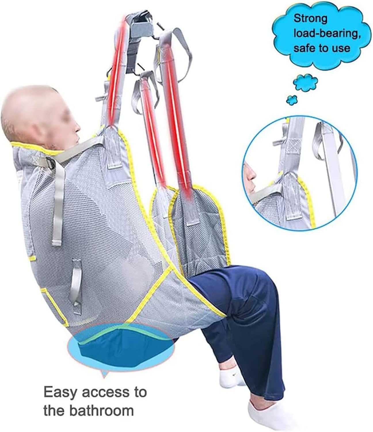 Grúas De Eslinga para Ancianos Discapacitados, Eslinga De Transferencia De Pacientes, Cinturón De Transferencia De Ayudas Dinámicas Arnés De Soporte para La Cabeza, Grey, Universal