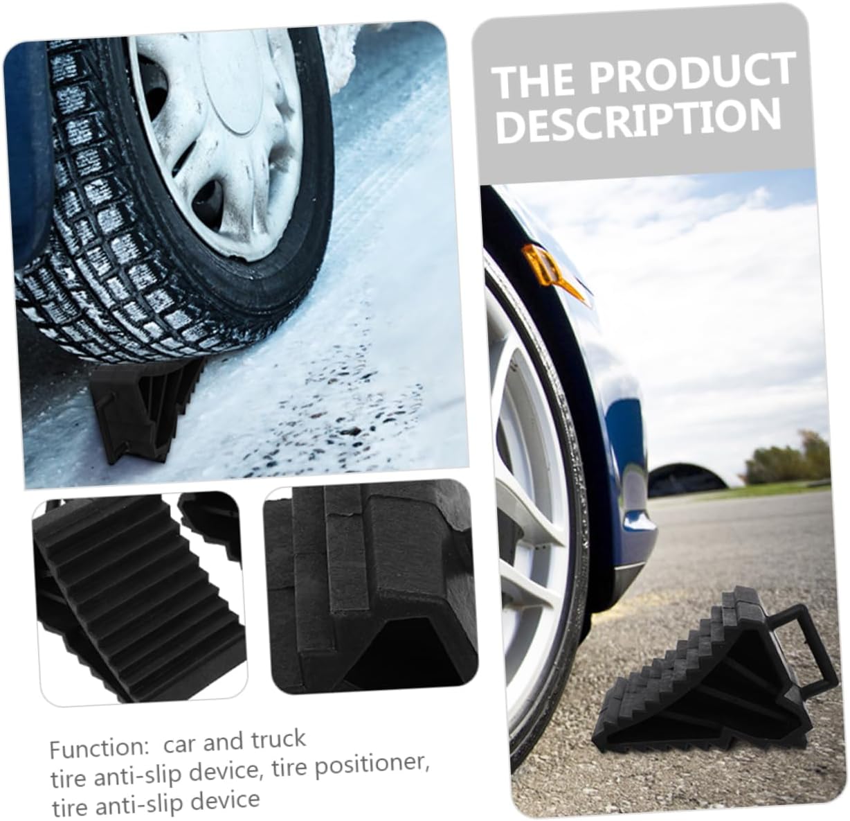 Mikinona 2 Pack Car Tire Chocks Non Slip Wheel Blocks, Black PP