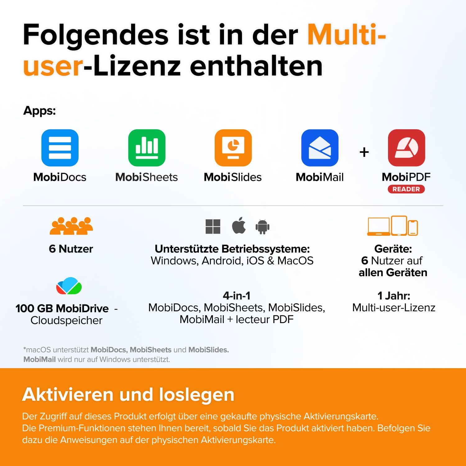 MobiOffice Multi-user 4-in-1 Bürosuite für Windows Lizenz Textverarbeitung Tabellenkalkulation Präsentationen E-Mail PDF-Reader