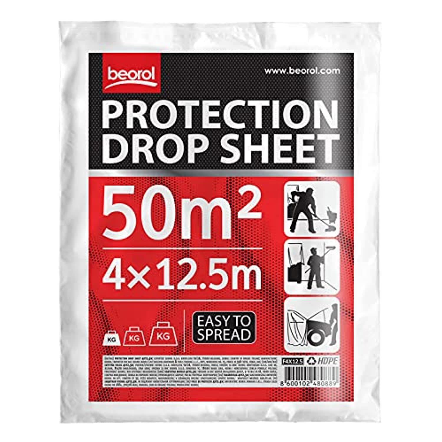 Beorol Painter Plastic Drop Cloths Sheet, Waterproof Anti-Dust Furniture Cover, Disposable Tarp For Painting For Couch (4X12.5M - F4X12)