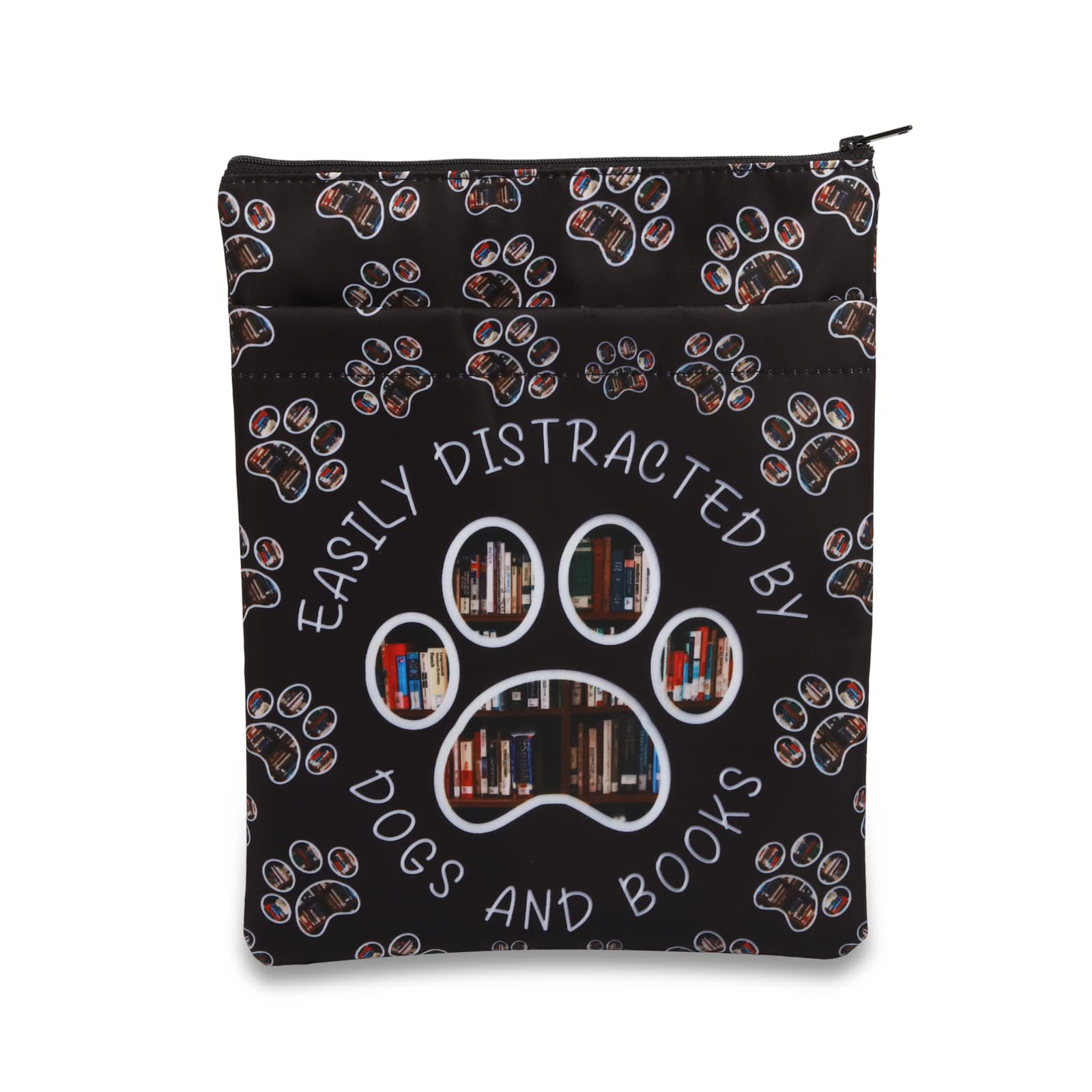 PLITI Book Lover Book Sleeve Dog Lover Gift Easily Distracted by Dogs and Books Book Protector for Animal Lover (Distracted Dogs Books BSBL)