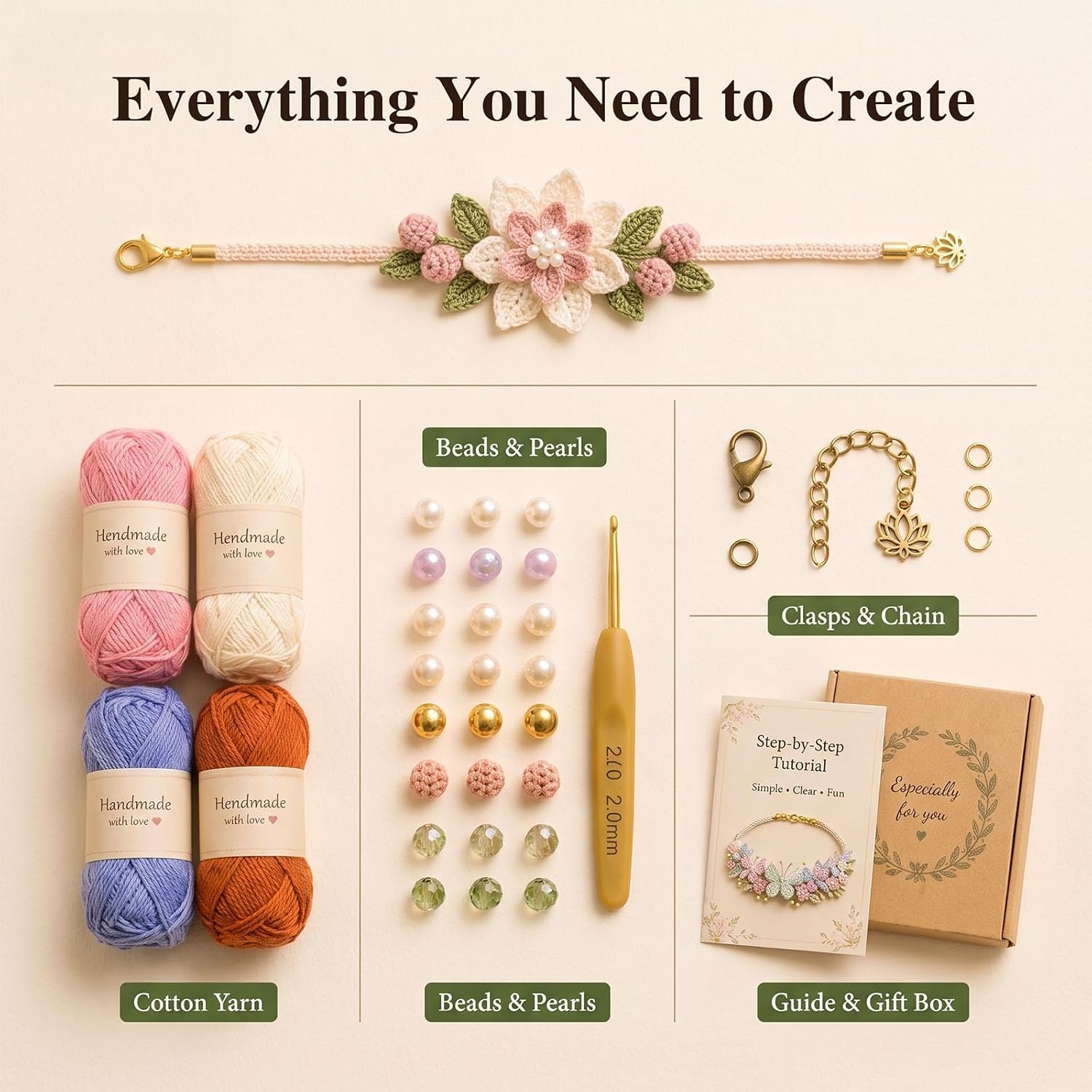 Naturinspiriertes DIY-Häkelarmband-Set，4 sets