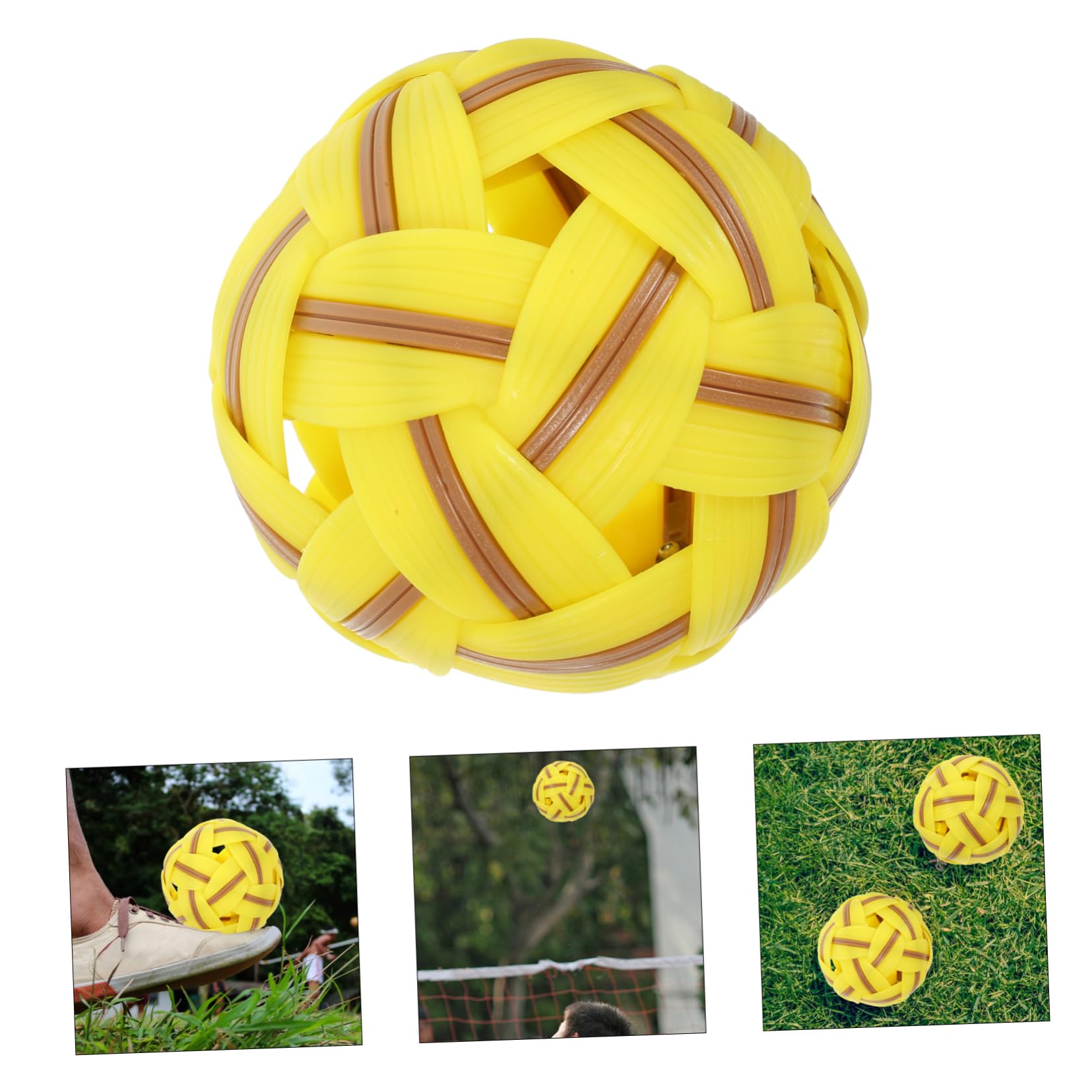 VICASKY Juguete de Fútbol de Plástico Resistente para Exteriores Bolsa de Red, Balón Tejido Amarillo Adecuado para Niños y Almacenamiento Fácil