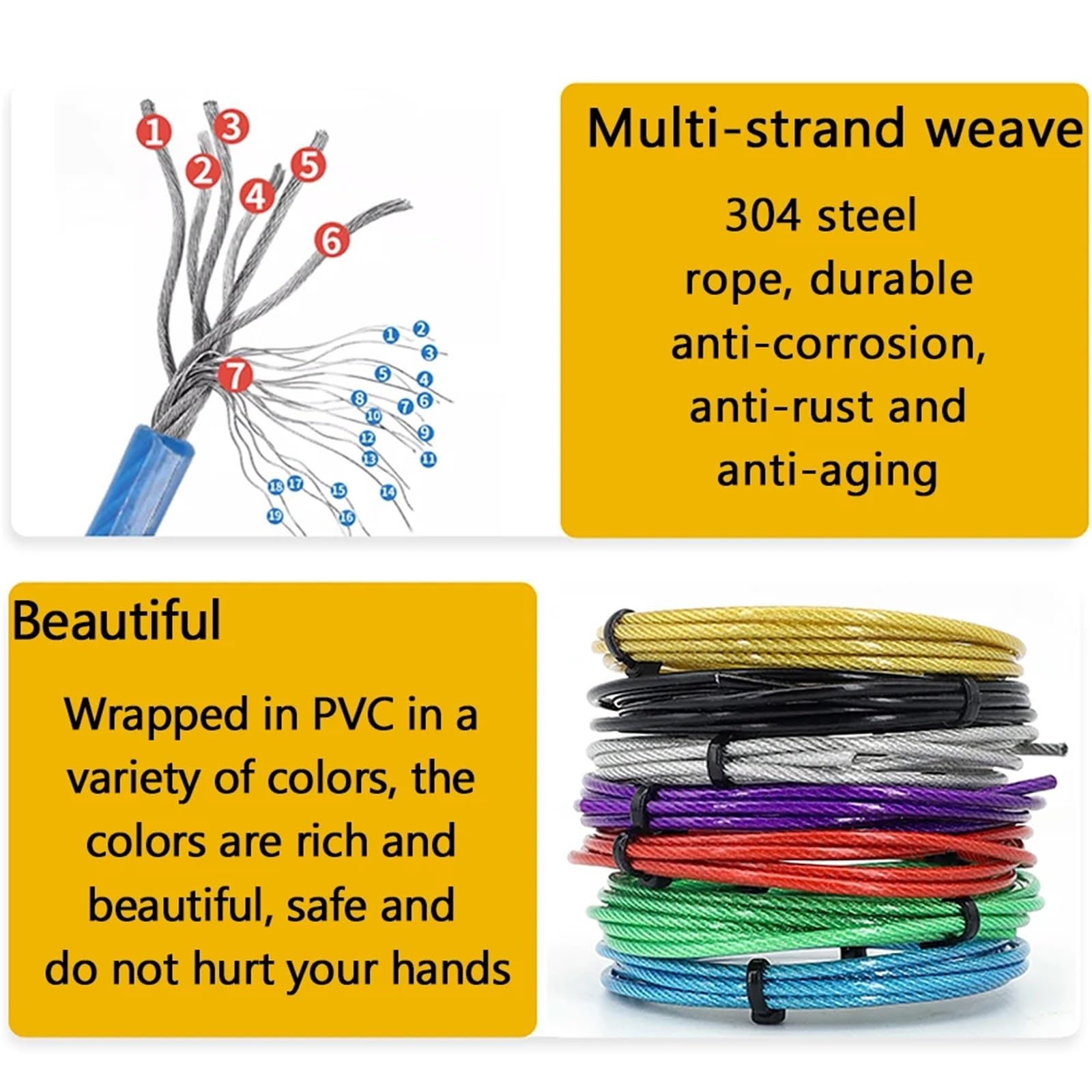 50/100,0 m Stahldrahtseil mit PVC-Beschichtung, Flexibles, weiches, mehrfarbiges Kabel, transparentes Aufhängeseil for Beleuchtungsvorhänge(Clear,50.0M,3.0mm)