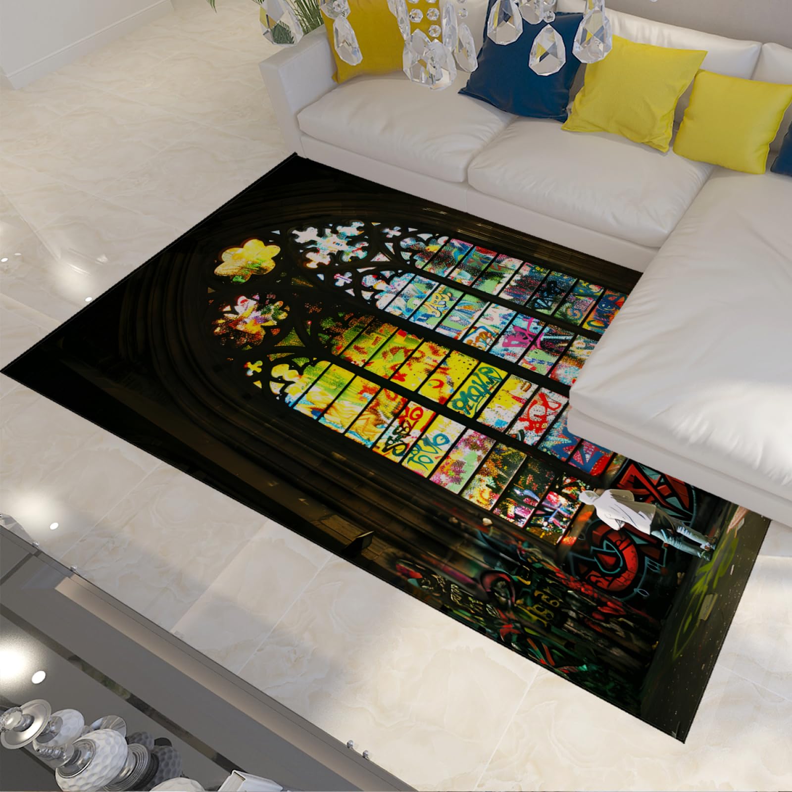 Tapis de rue graffiti style Banksy grand tapis de culture pop lavable