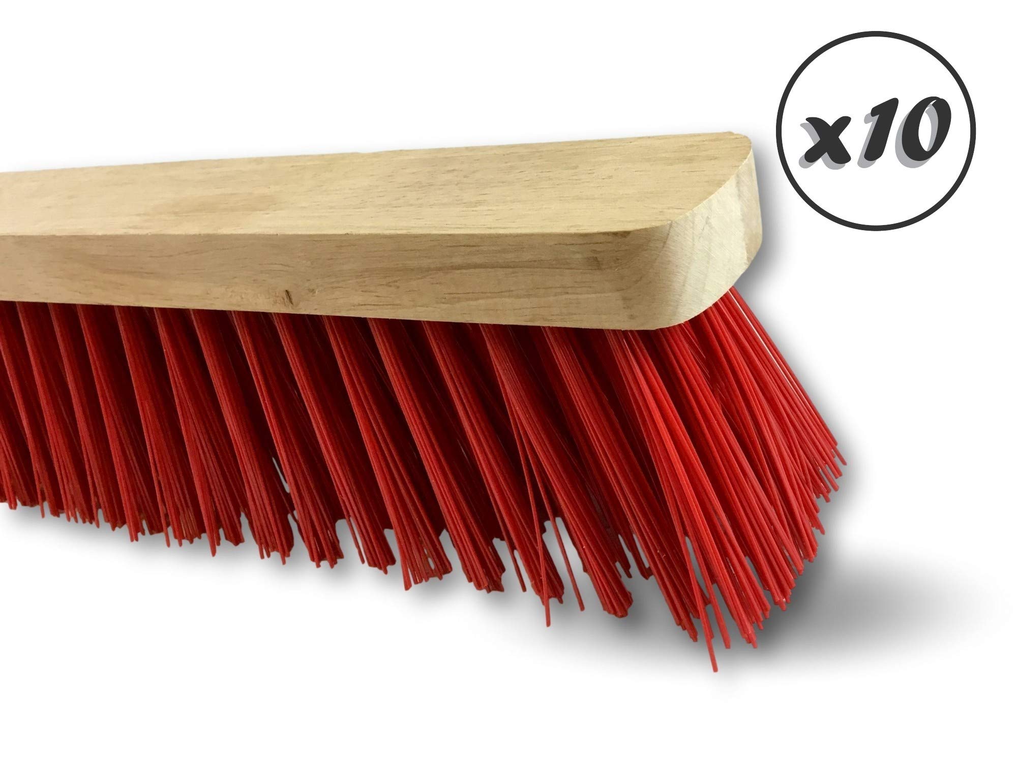 Miotła warsztatowa typu kantonier | Zestaw 10 | Track Outdoor | Długość 80 cm | Wypełnienie szczotką PVC czerwoną | Drewniana podeszwa | Metalowe tulejki Ø 28 mm | Bez uchwytu | Kibros 2380Bx10