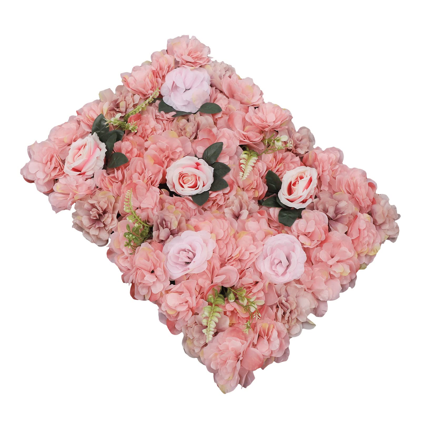 12 Stück Künstliche Blumenwandpaneel, 60 X 40cm Kunstrosen Blumenhintergrund, Künstliche Blumen für Hochzeit |Parteien |Valentinstag Dekoration(Orange rosa Mit Blättern)