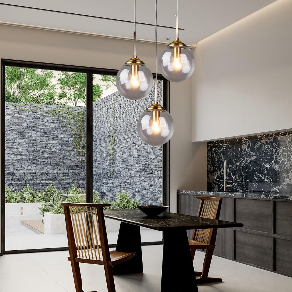 Chandelier Gold Sputnik Lighting Fixture Modern Pendant Light with Smoked Glass Globes Contemporary Ceiling Lamp for Dining Room Over Table Living Room Bedroom Entryway Hanging Lamp ( Color : Clear )