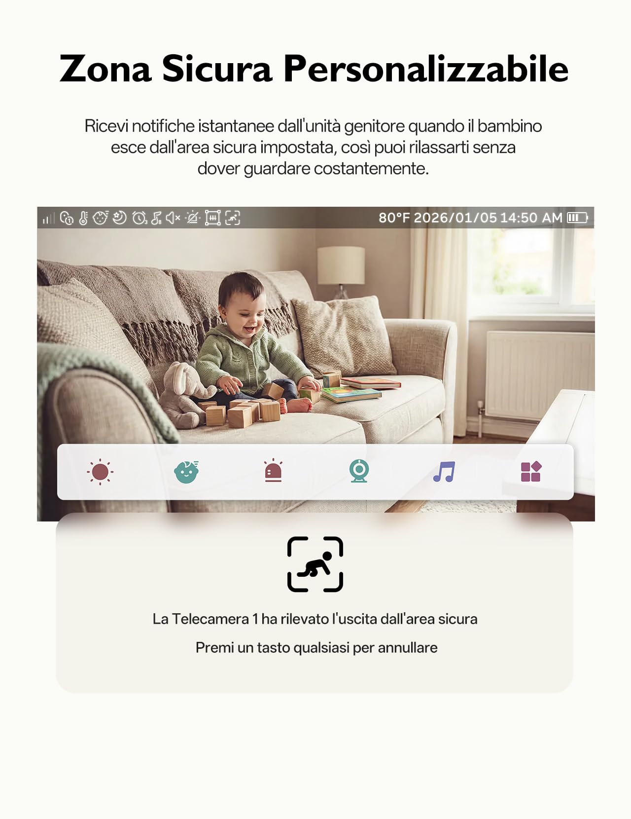 momcozy BM03S Baby Monitor Senza WiFi Portata 500m, 5,5" 1080P, 5800mAh | VOX, Connessione FHSS privata, zona sicura, rilevamento movimento, visione notturna, audio a due vie