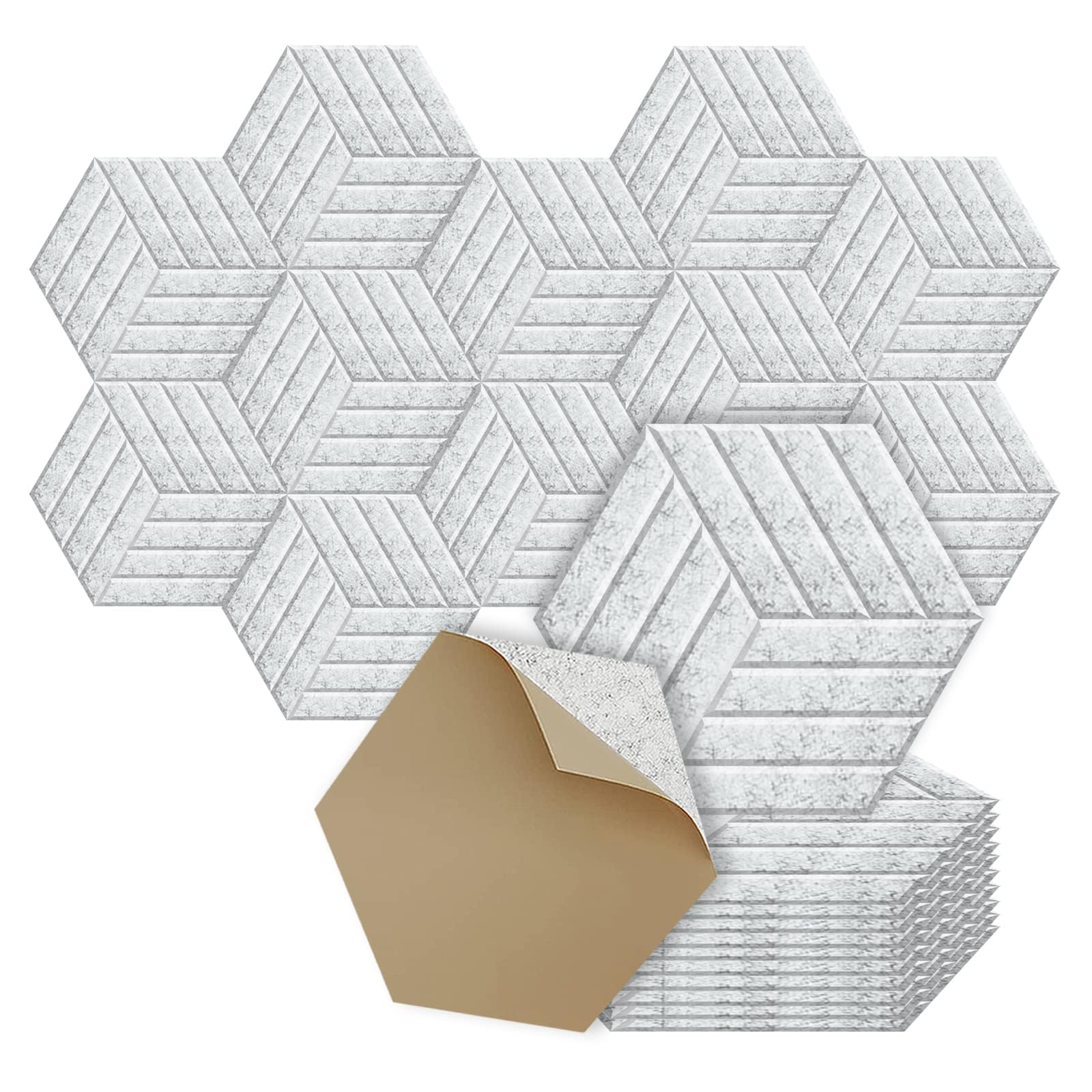Krightlink 12 Pack Acoustic Panels Self-adhesive Hexagon Acoustic Panels, 14" X 12" X 0.4" Soundproof Wall Panels, High Density Absorbing Panels Beveled Edge for Reducing Noise Echoes (Silver Grey)