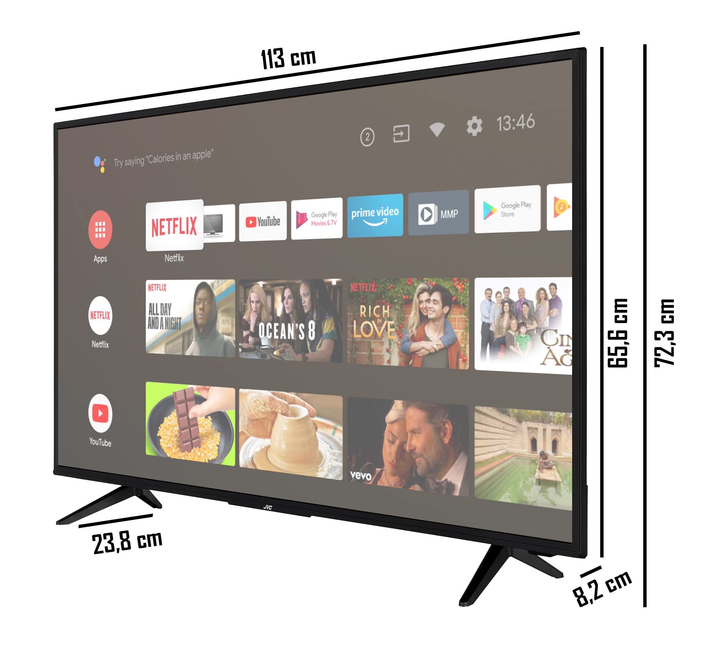 JVC LT-50VA3055 50 Zoll Fernseher / Android TV (4K Ultra HD, HDR Dolby Vision, Smart TV, Google Play Store, Triple-Tuner, Bluetooth)