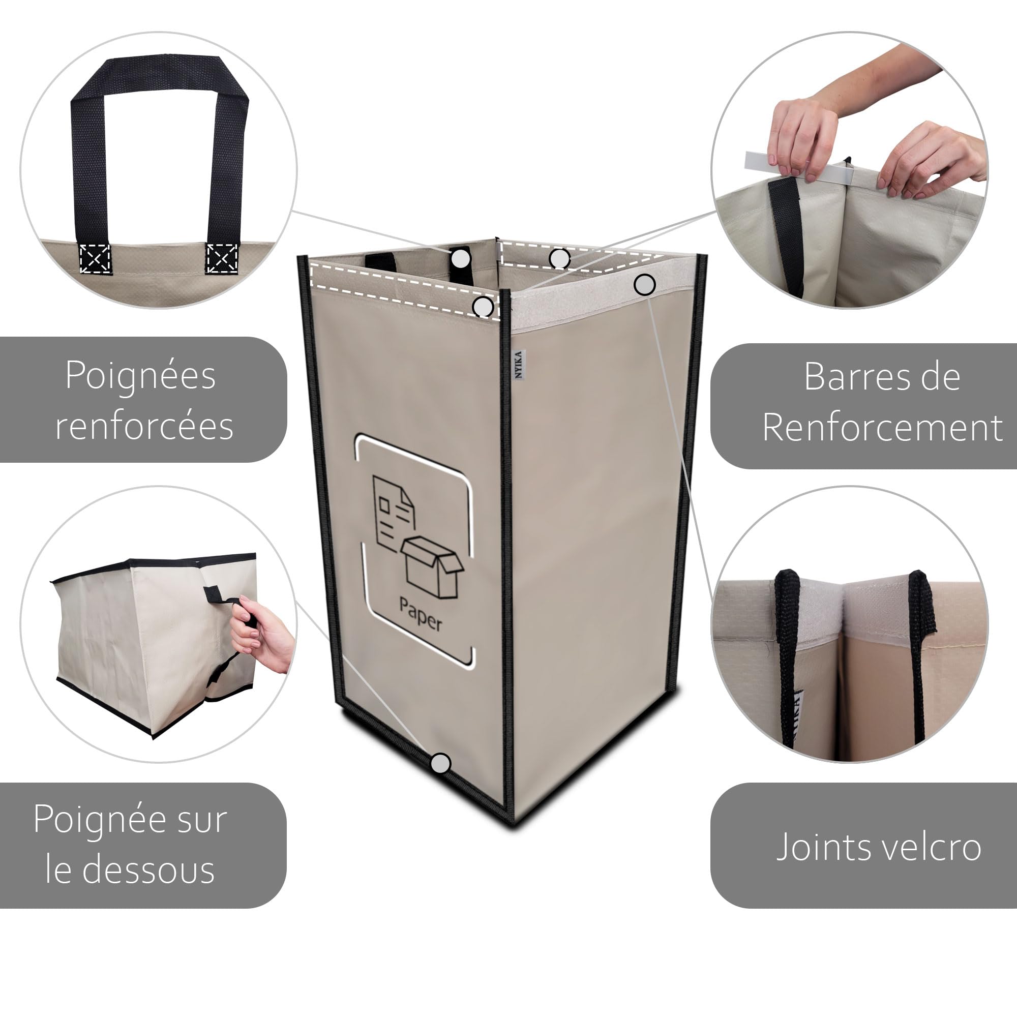 Poubelle Tri Selectif 3 Bac Black Edge - Recyclage Plastique Verre Papier