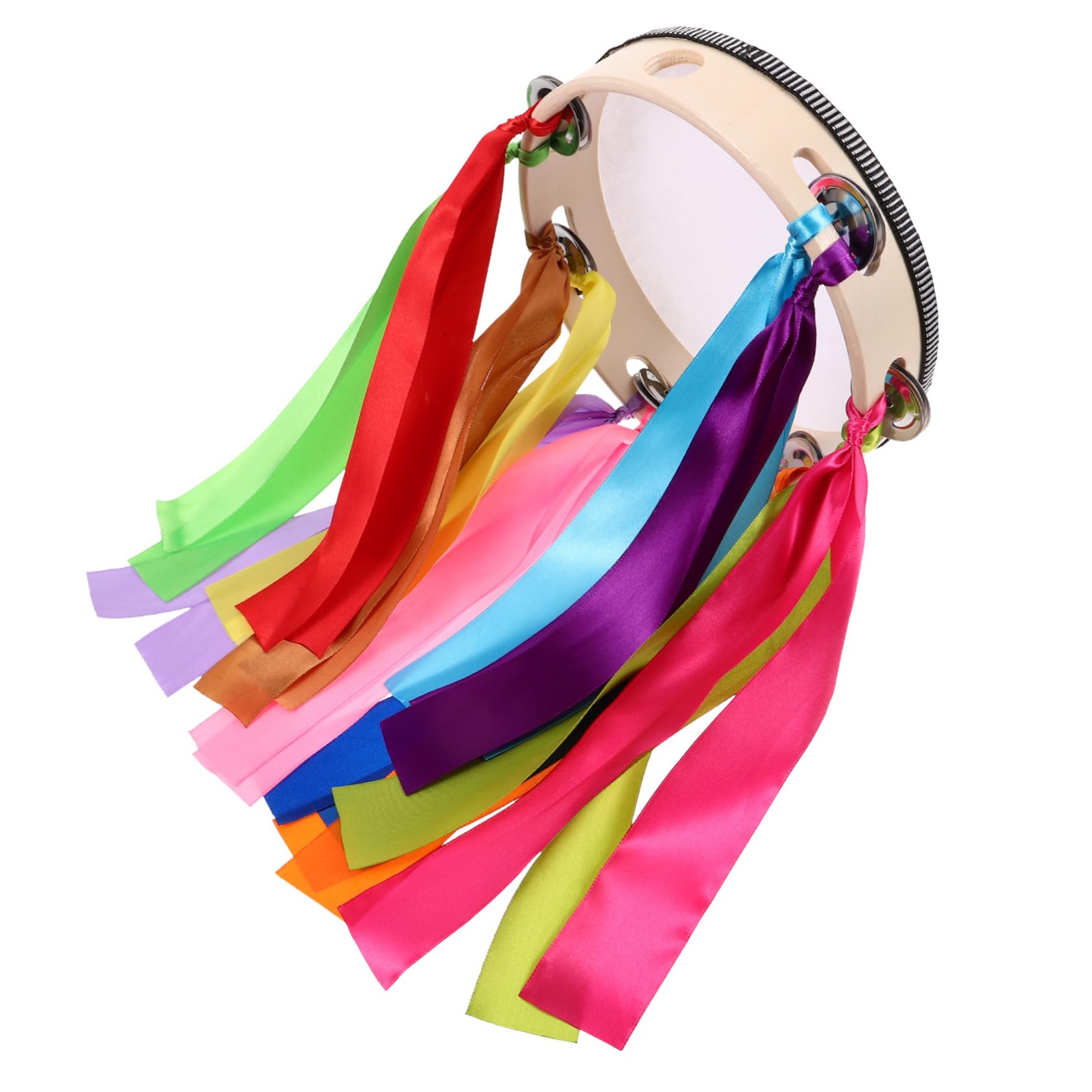 GOOHOCHY Hand Held Tambourine with Ribbons Percussion Instrument for Dance Performances Sports Events Music Activities Durable Design