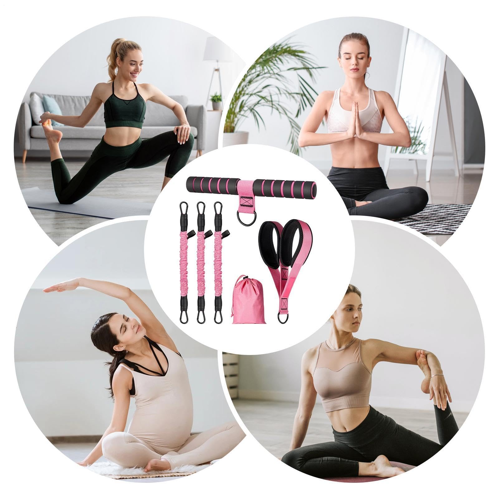 Fasce Elastiche con Pedali Set di Attrezzi Elastici da Allenamento | con Maniglia e Fasce Elastiche a Pedale Staccabili per Esercizio per Fitness Pilates Allenamento Palestra Domestica