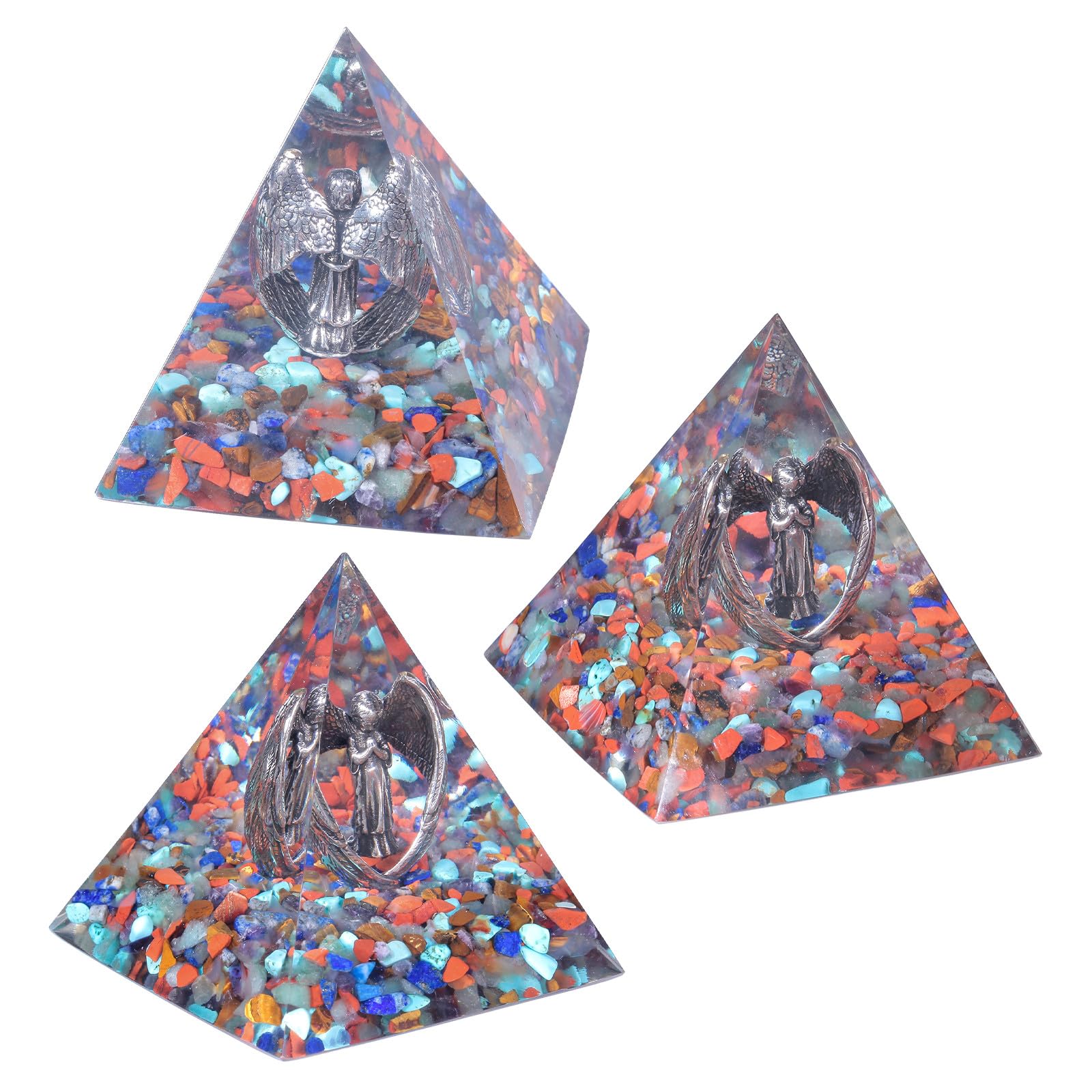 Nupuyai Angel 7 Chakra Crystal Pyramid Spiritual Ornament, Reiki Healing Stone Quartz Point Energy Feng Shui Pyramid Home Office Decor - Image 3
