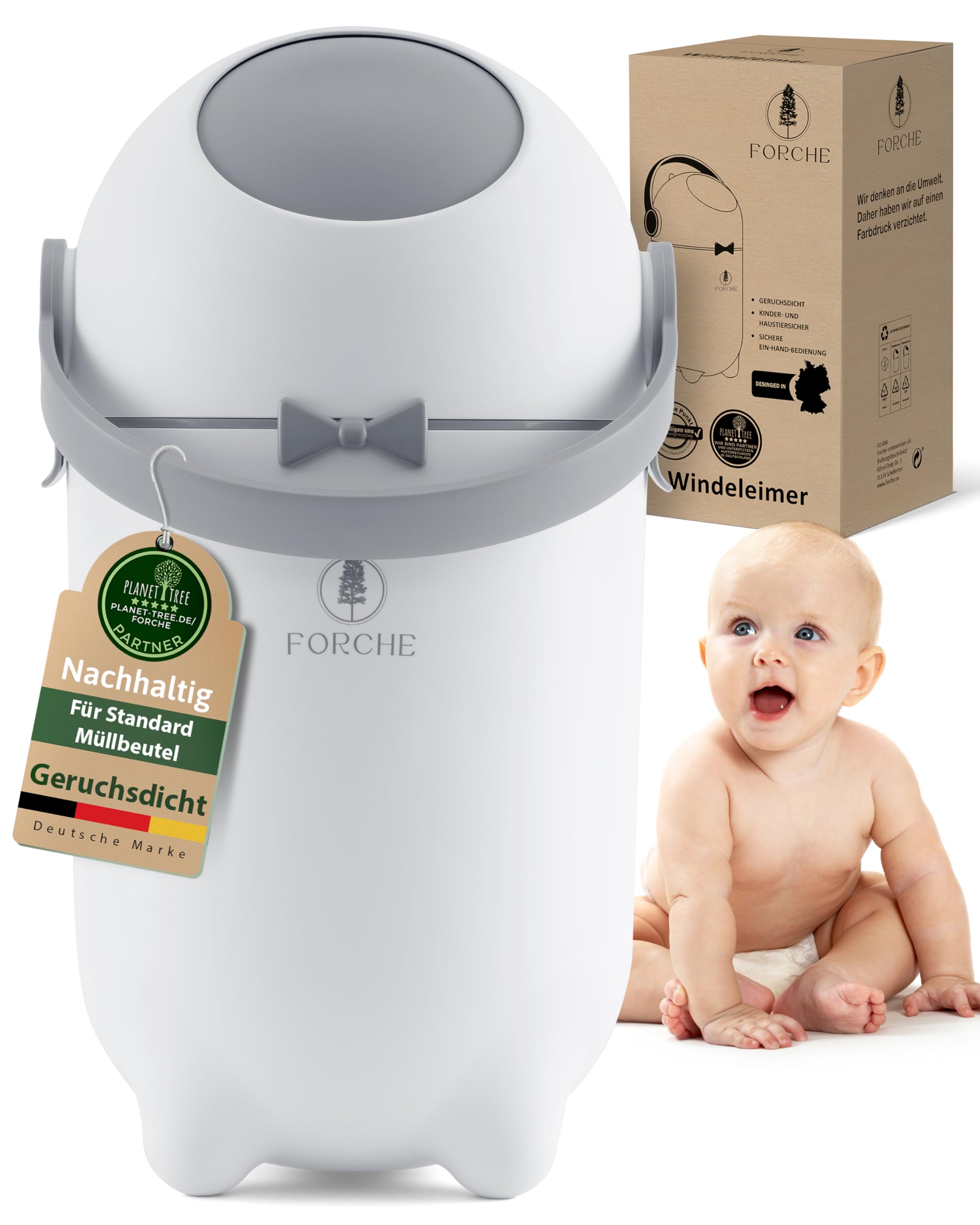 Forche® Pattumiera per pannolini per bambini, inodore, senza costose ricariche, perfetta per un'intera giornata,