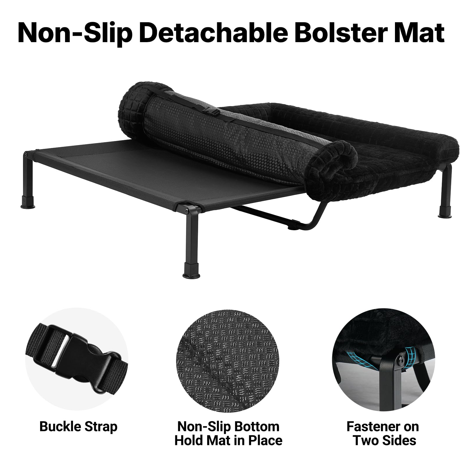 Veehoo Elevated Dog Bed Large Sized with Fluffy Plush Bolster Cushion, Washable Orthopedic Dog Couch Bed, Cooling Raised Pet Cot with Removable Mat, Breathable Mesh, No-Slip Feet, 48x 37 inches, Black - image 3