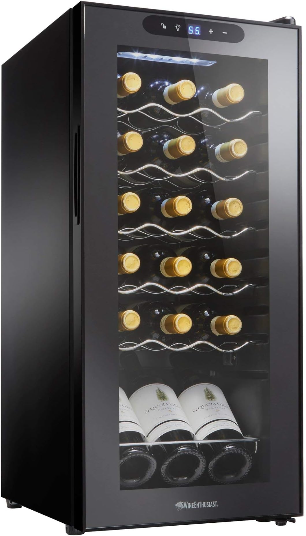 Wine Enthusiast 18-Bottle Compressor Wine Cooler - Freestanding 1.8 Cu. Ft. Wine Refrigerator for Home & Kitchen, Energy-Efficient Cooling of 41-64°F, LED Digital Control Panel