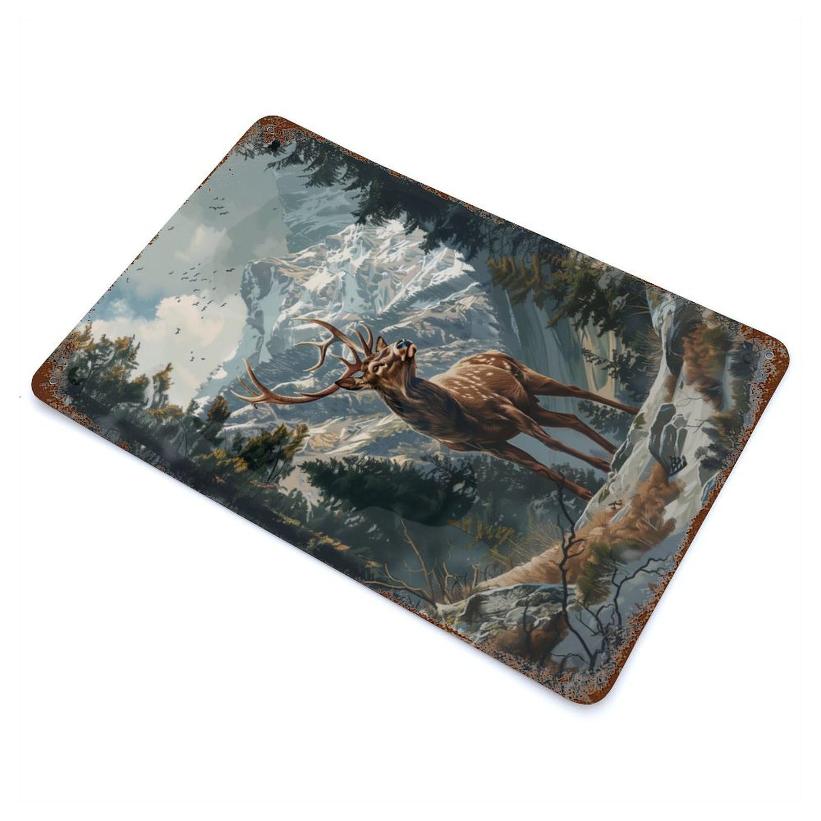 Rusty Metal Tin Sign A Deer in The Forest 11.8"x7.9", Classic Wall Plaque for Cafe, Home Bar And Lounge Decor
