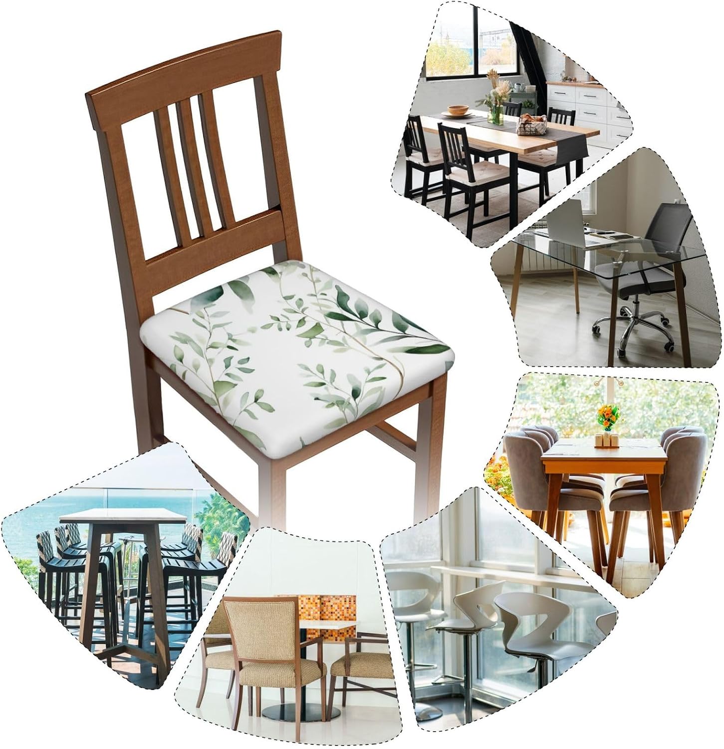 Chair Seat Covers set of Six Piece Square Chair Covers Washable Seat Slipcovers Natural Greenery Twig Cushion Cover Removable Cushion Slipcover for Dining Chairs Chair Protectors Cover for Home
