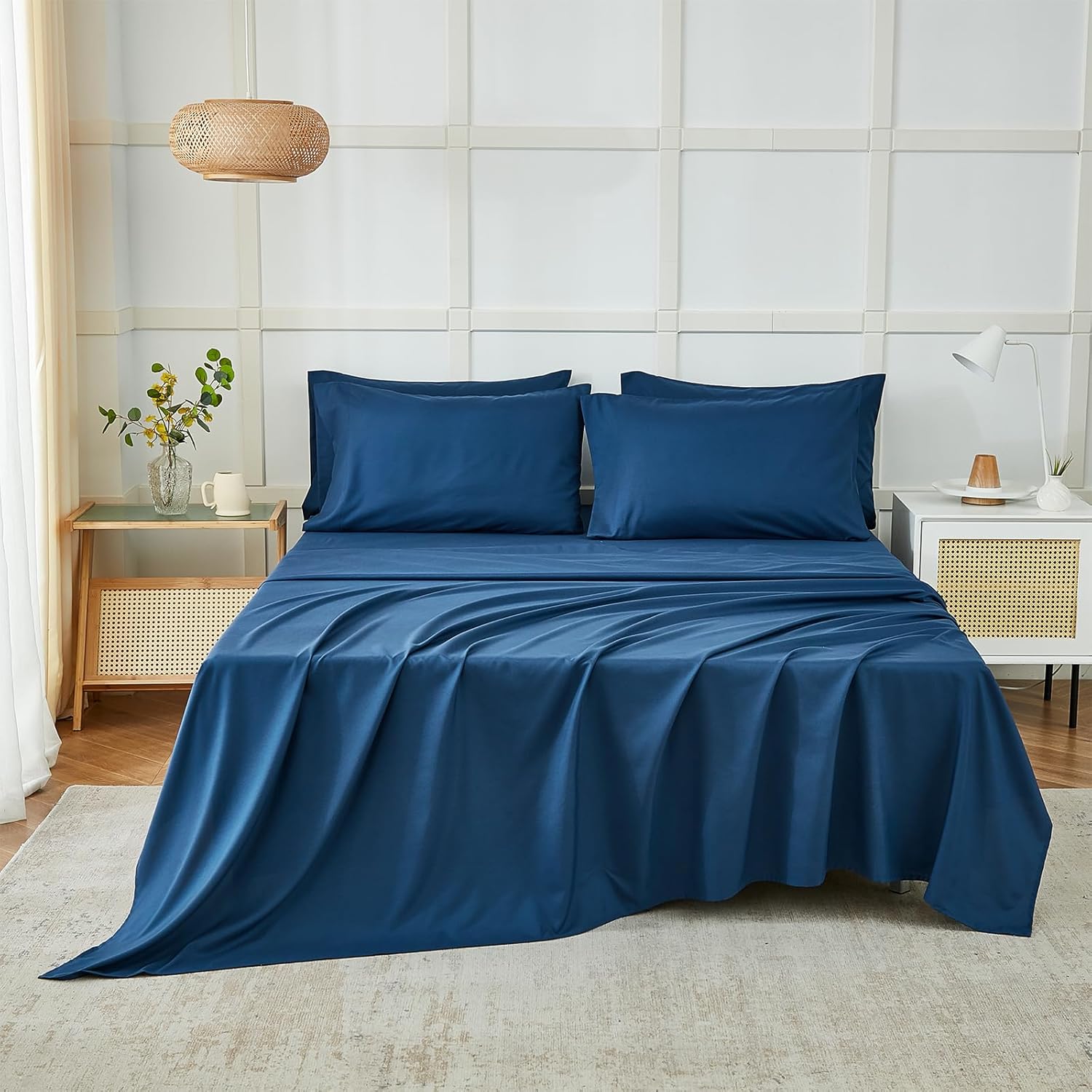 ILAVANDE Navy Blue King Sheets Set 6 Piece,Hotel Luxury Super Soft 1800 Series Microfiber Bed Sheets King Set-Wrinkle Free & Breathable-14 Deep Pocket Sheets for King Size Bed(King,Navy Blue) - Image 2