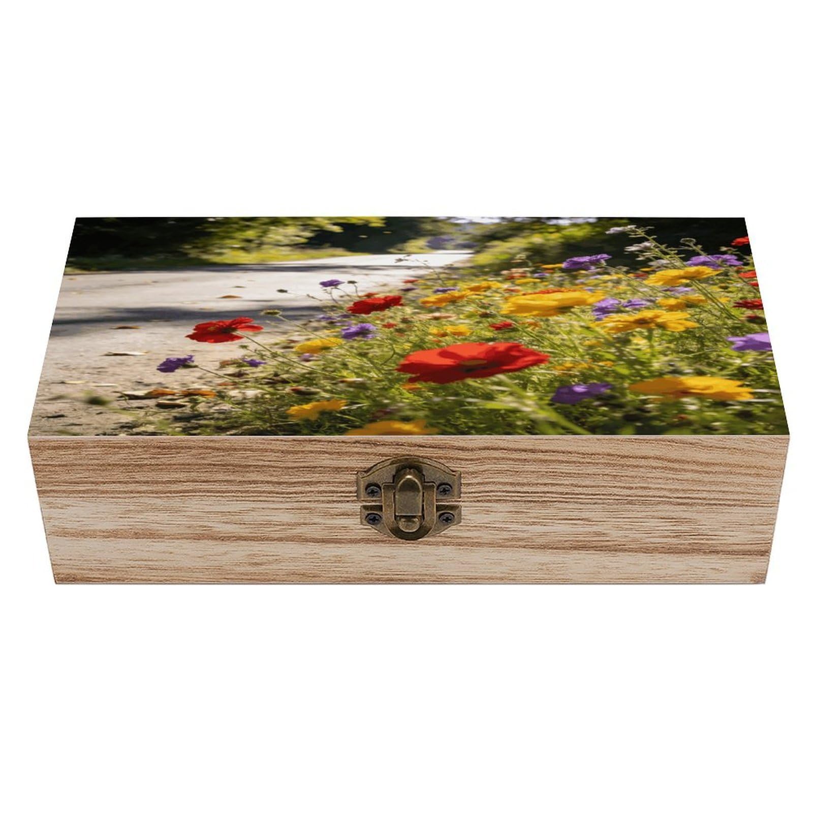 asbwuo Roadside Floral Beauty Wood Keepsake Box Wooden Box with Hinged Lid