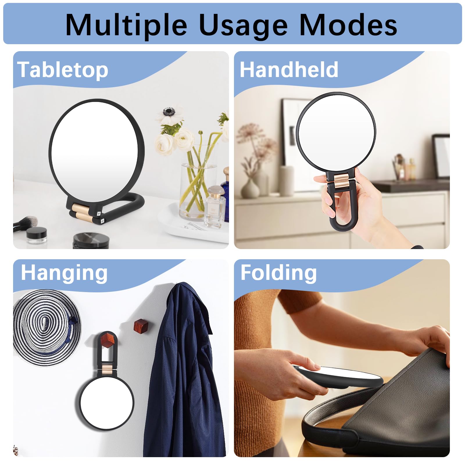 VMUTGA Specchio Ingrandimento Bilaterale 30x/1x, Specchio da Mano, da Tavolo e da Parete, Comodo Specchio Pieghevole da Viaggio per Cosmetici, con Pinzette