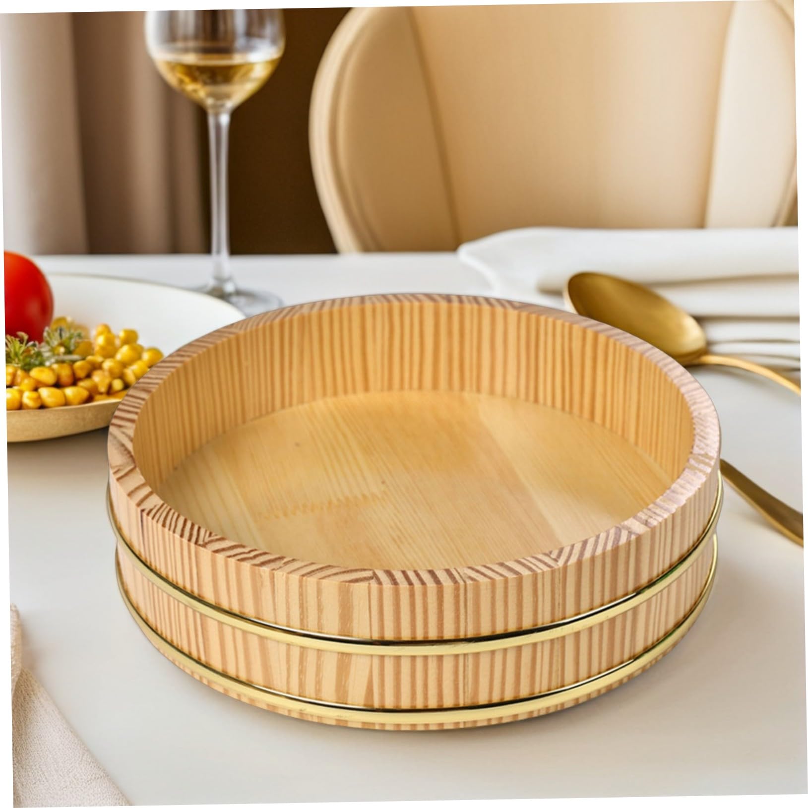 UKCOCO Bol à Riz à Sushi Traditionnel avec Bord Doré Grand Format pour Préparation et Service Plateau Polyvalent pour Familles et Restaurants