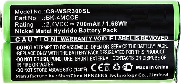Shaver Rechargeable Replacement Battery for Waterpik Sensonic Plus SR-3000 BK-4MCCE