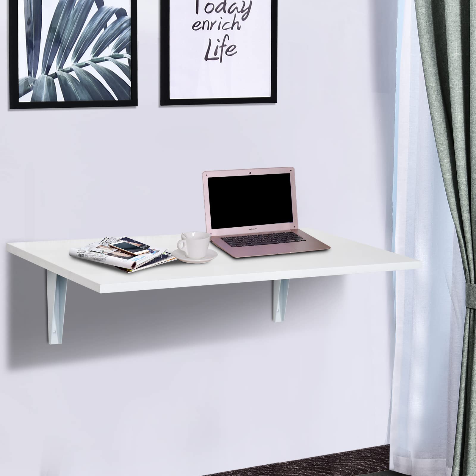 HOMCOM Mesa Plegable de Pared Mesa Abatible de Pared de Madera Ahorra Espacio para Cocina Comedor Dormitorio Carga 10 kg 60x40x20 cm Blanco