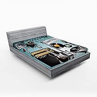 Vista 75 de Ambesonne - Sábana bajera ajustable multicolor, en colores y tres tamaños Azul y gris