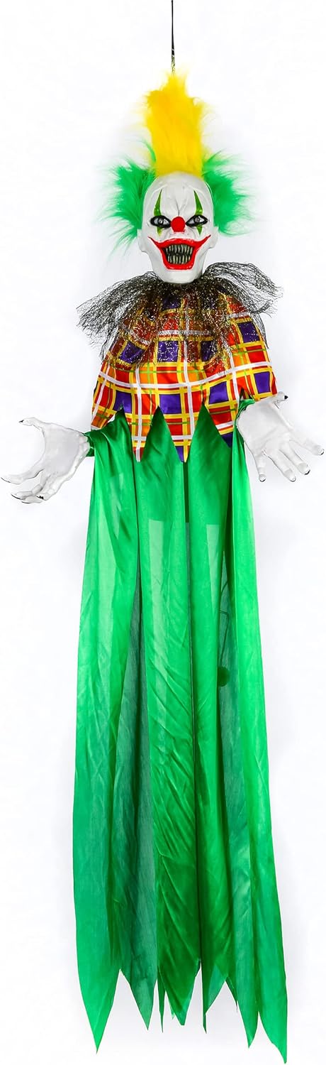 National Tree Company Pre Lit Animated Scary Hanging Clown, Green, Sound Activated, LED Lights, Halloween Collection, 39 Inches