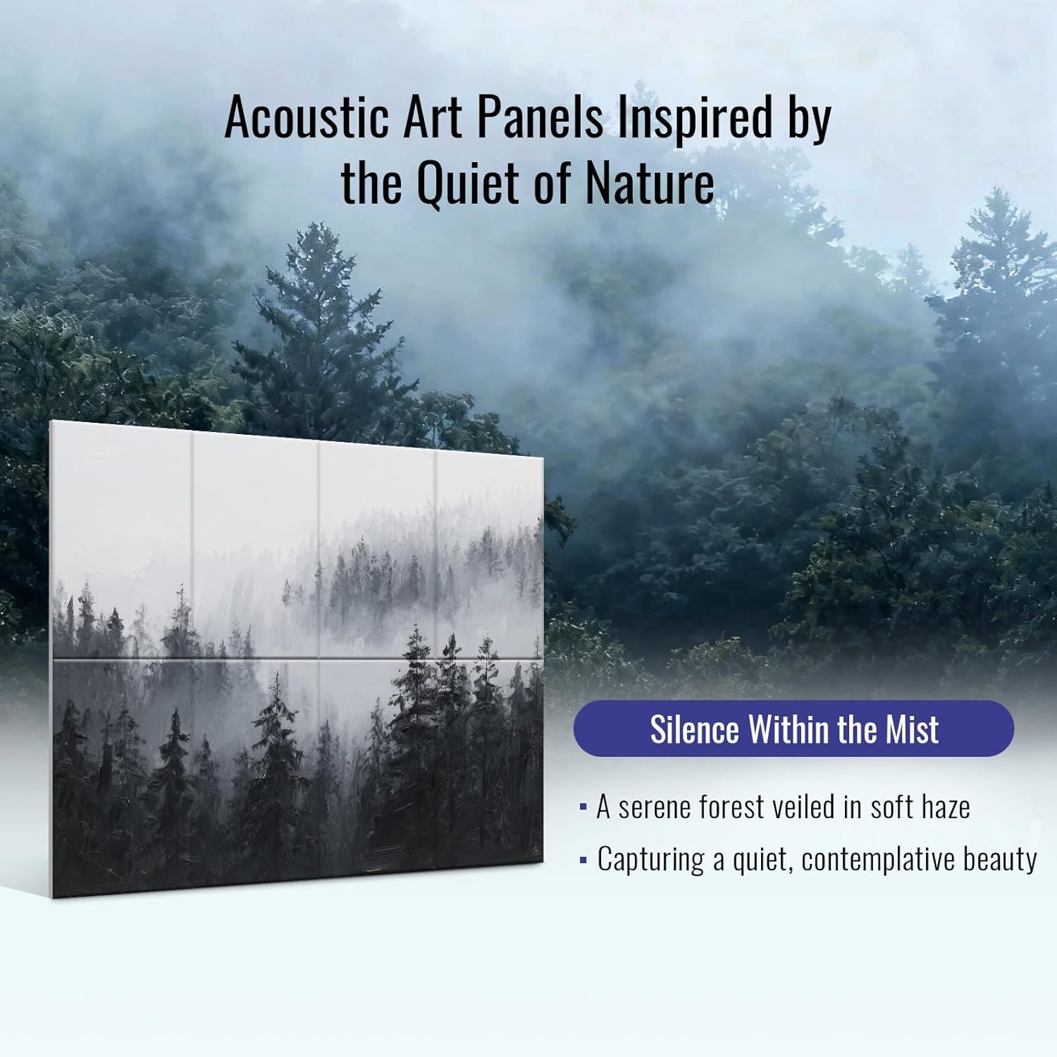 8 Pack Art Acoustic Panels, Decorative Wall Panels, 47.2"x31.4" Self-Adhesive Sound Absorbing Panels for Home, Office, Recording Studio (Misty Forest)