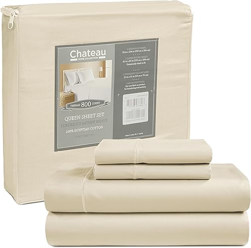 Miniatura 38 de Juego de sábanas 100% de algodón egipcio, tamaño Queen, juego de sábanas de bolsillo profundo, sábanas de algodón de 800 hilos, naturalmente