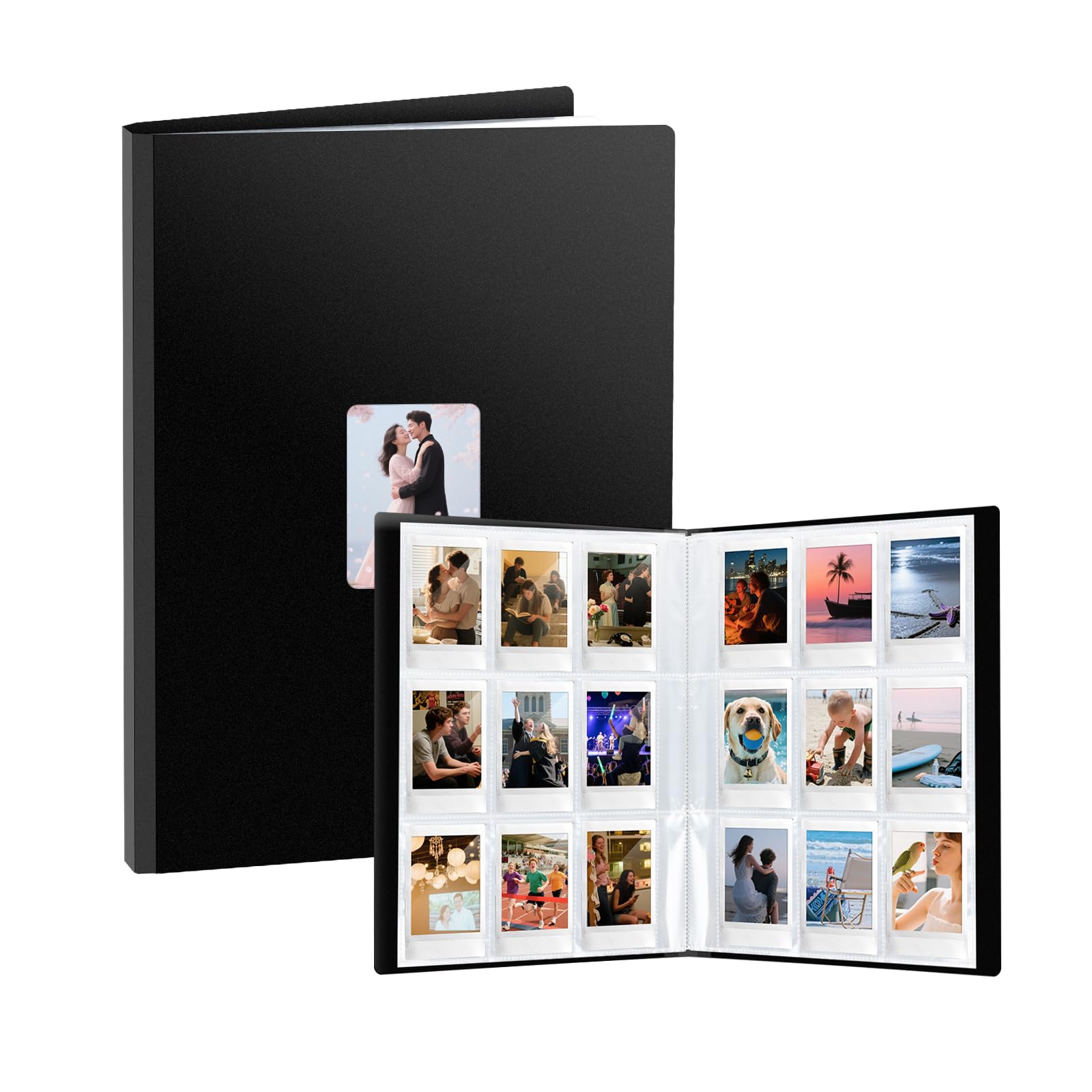 FRETONBA Photo Album Suitable for 2.3×3.5 Inch Polaroid Film, Photo Album Slip in for Instax Mini Photos with 216 Pockets, Picture Book with Front Window, Black