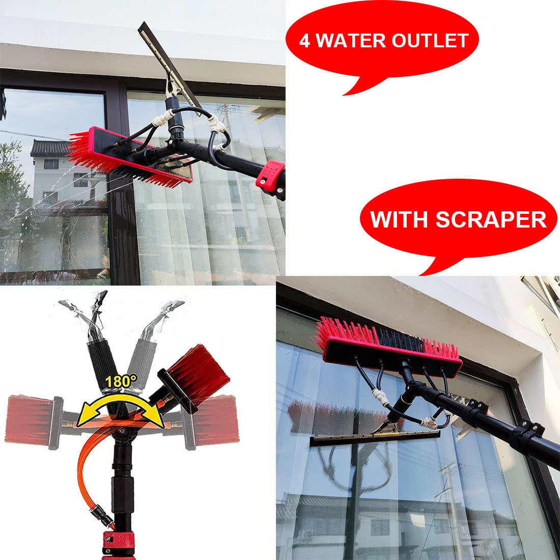 Kit de Limpieza de Paneles Solares, 3.6M-10.8M Pértiga Telescópica para Limpieza de Cristales, Cepillo De Agua Multipropósito, Limpiador Extensible, Fotovoltaico, Raspador,20FT/6M