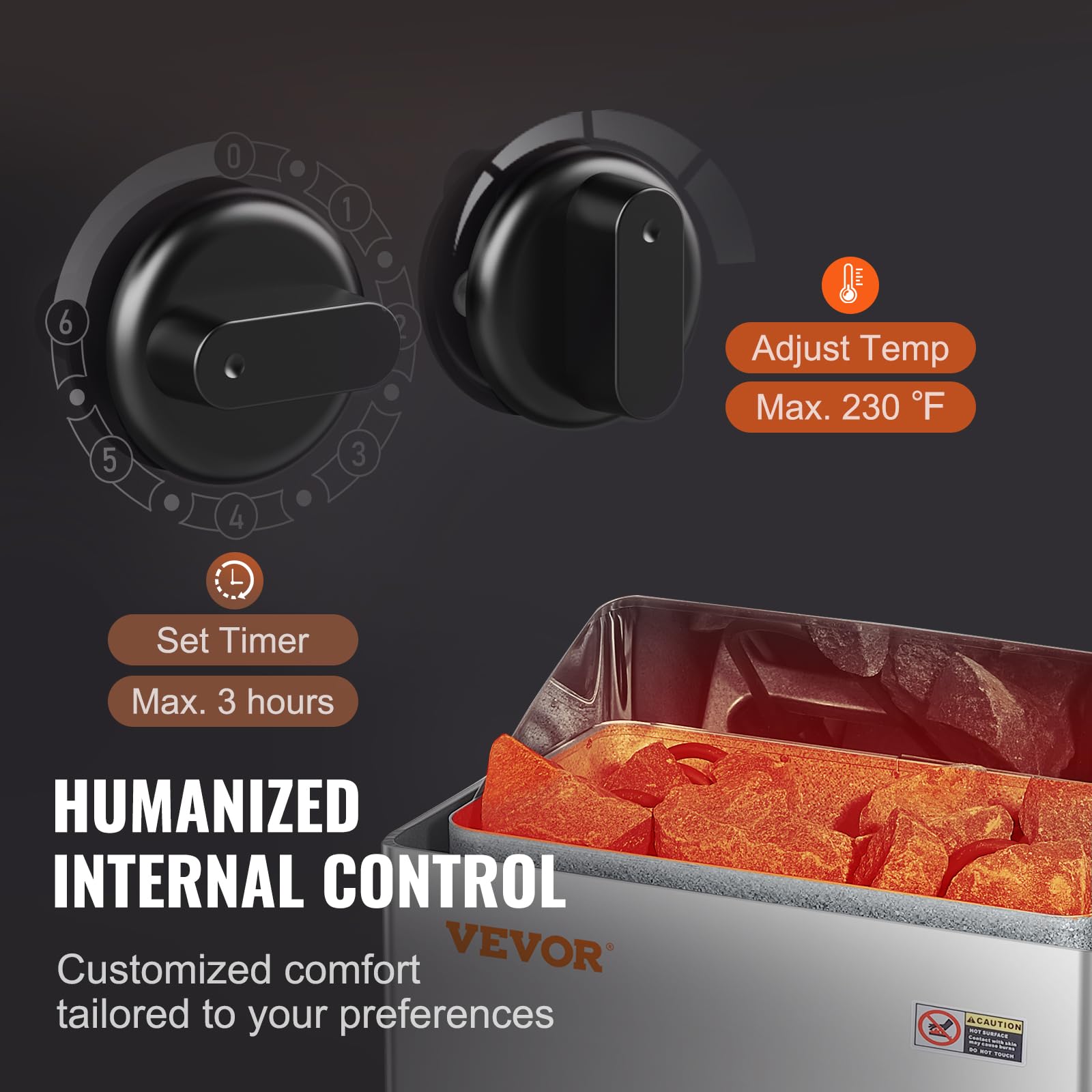 VEVOR Stufa Elettrica per Sauna 8 kW 400 V 3 N, Riscaldatore Portatile Acciaio Inox, 8-12 m³, Timer 3 Ore