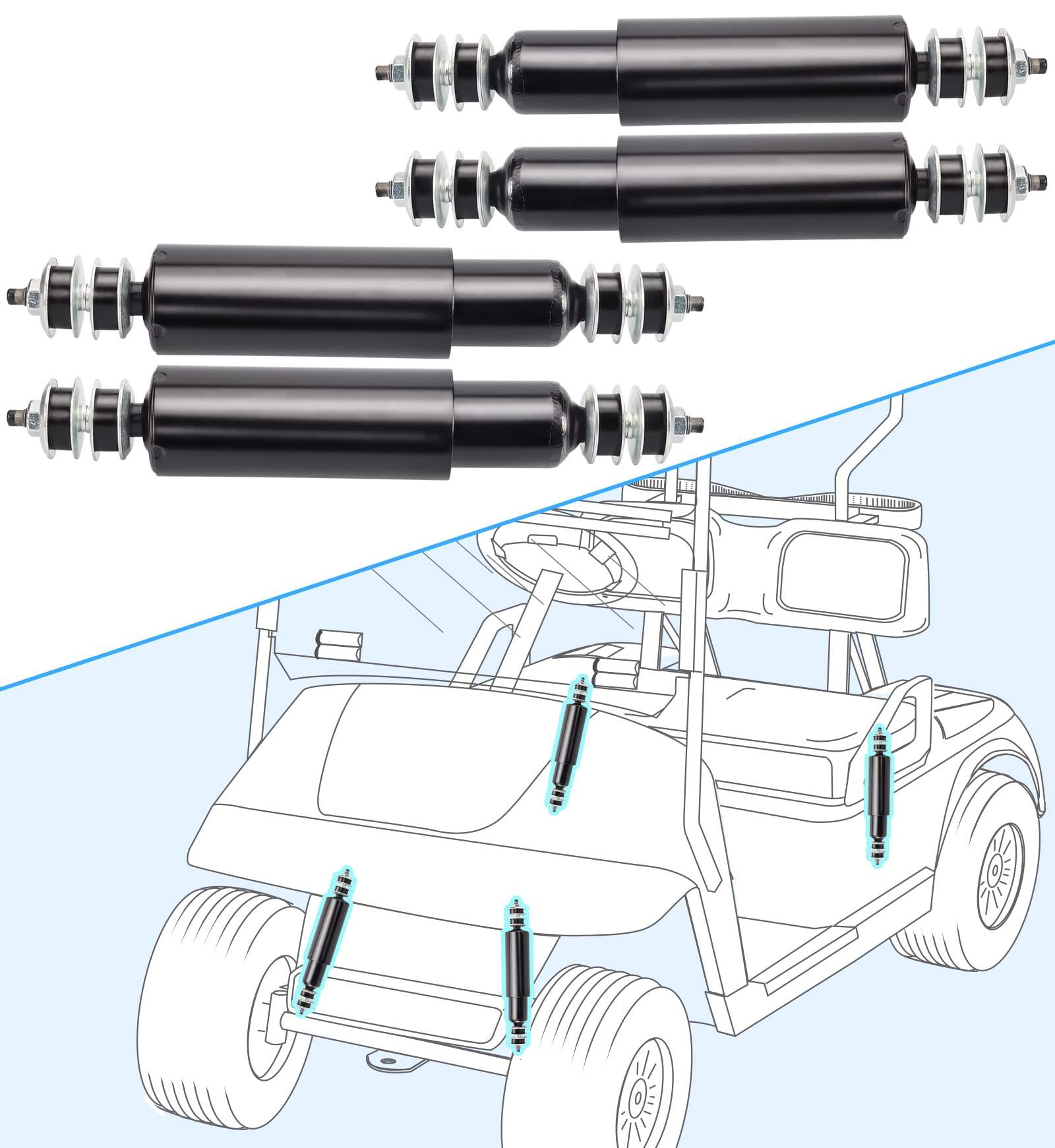 Dewkake EZGO TXT Front and Rear Shocks Absorbers for 1994-Up Golf Cart, 4PCS, OEM # 70928-G01, 76418-01