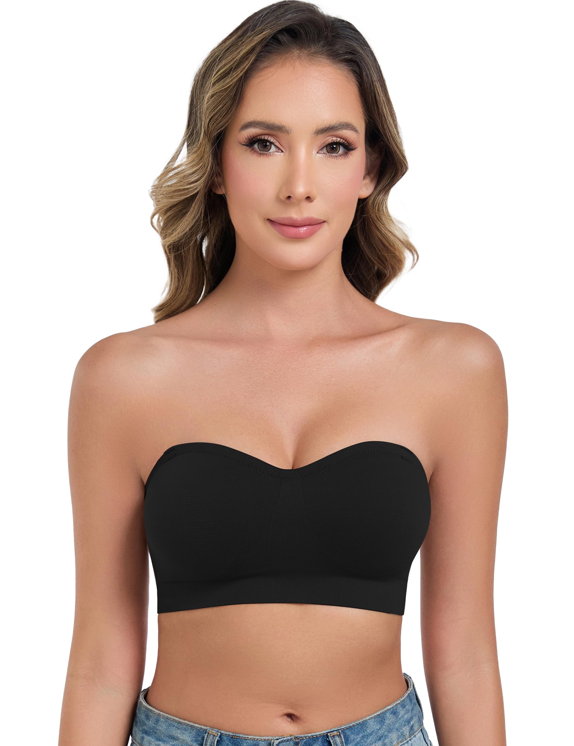 angool Strapless Bras for Women Wirefree Non-Slip Tube Top Invisible Bralette Seamless Padded Bandeau Bra-picture-39