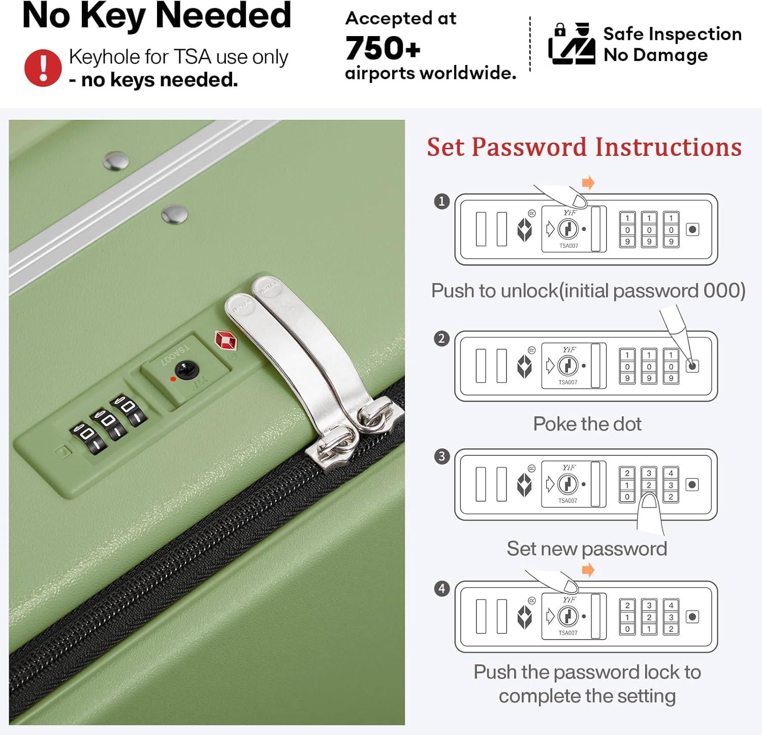 mixi 17x14x9 Carry On Luggage Underseat PC Hard Shell Suitcase Top Opening Aluminum Frame Travel Suitcases with Wheels, Avocado Green