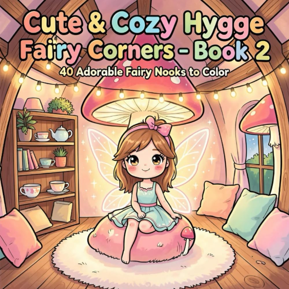 Cozy & Cute Hygge Fairy Corners 2: A Cute Kawaii Coloring Book of Adorable Cottage Nooks, Relaxing Spaces & Bold Easy-to-Color Pages