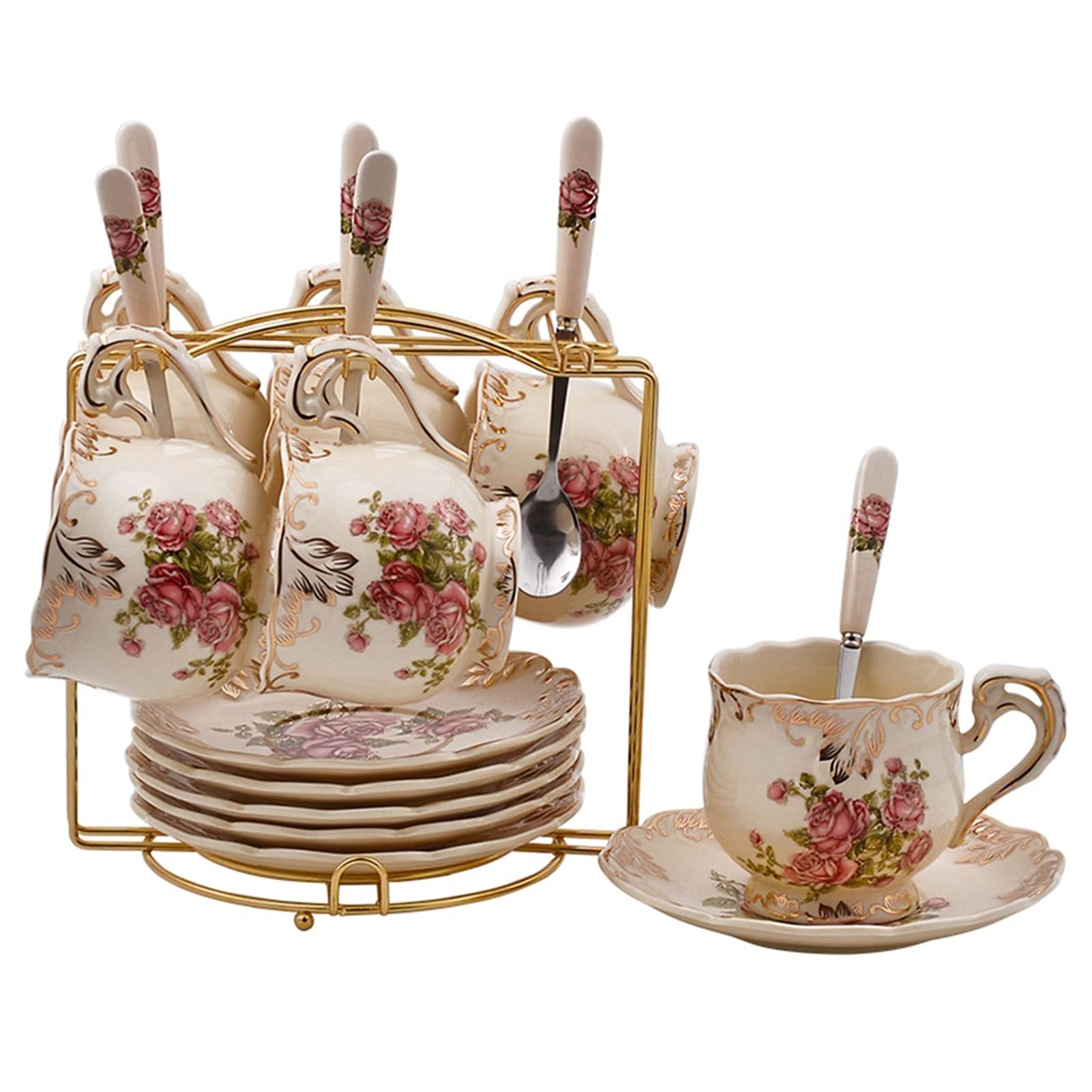 Zestawy filiżanek i spodków Europejski styl styl filiżanka kawy ceramiczna czerwona herbata filiżanka popołudniowa filiżanka herbaty kubek wakacyjny prezent Zestaw kubków (Color : C)