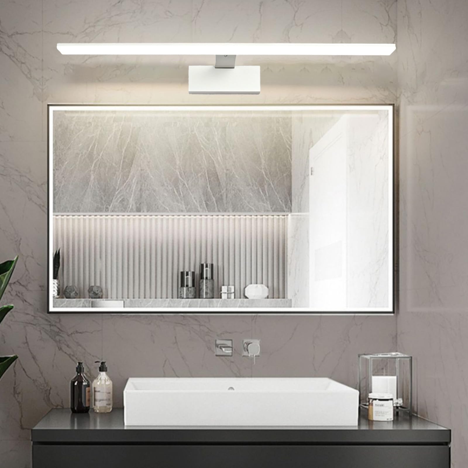 LED Spiegelleuchte Bad Wandleuchten Modern Minimalistisch Bildbeleuchtung Wandbeleuchtung Metall Wasserdicht Wandleuchte für Schminktisch Wohnzimmer Schlafzimmer (Weiß Warmes Licht,62cm)